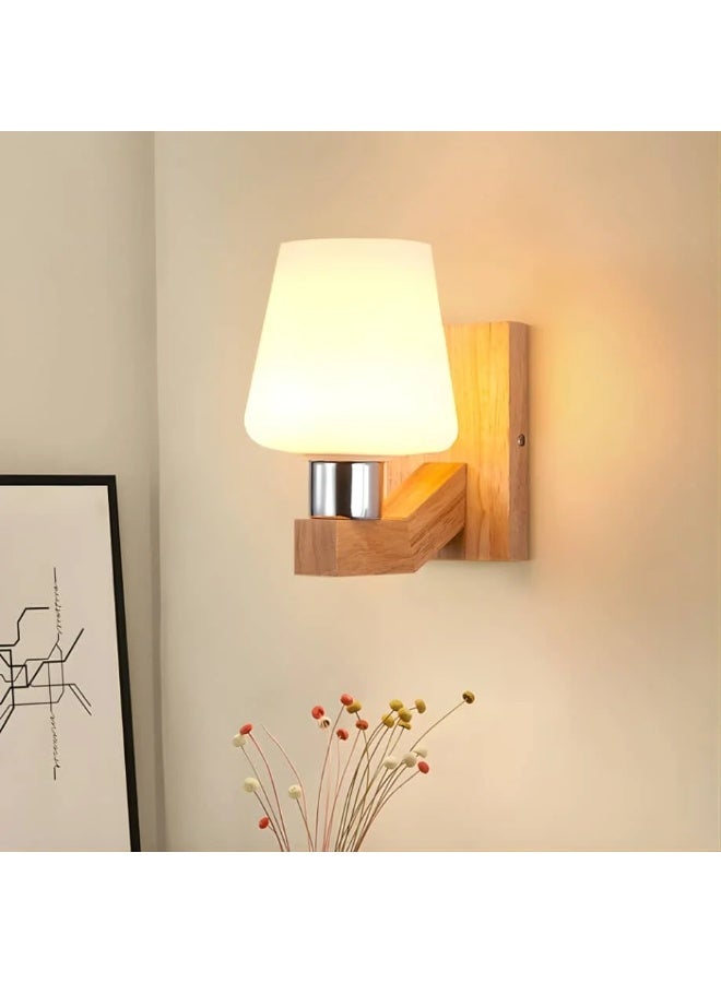 BAB Modern wall sconce with a wooden base and white glass cover - Image 1